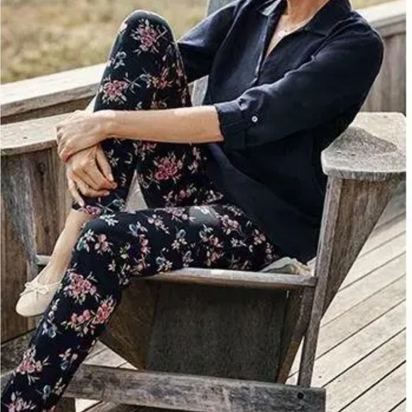 J.Jill Pull On Women’s Size 6 Pants Elastic Waist Stretch Blue Floral Precision - Picture 3 of 8